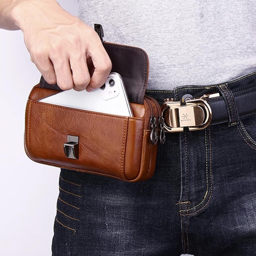 Brown Leather Men's Belt Bag